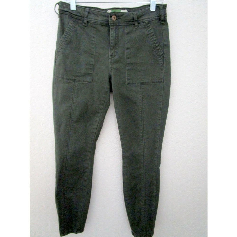 Anthropologie Ankle Pants Army Green Women's Size 28 Square Pockets Front Seamed